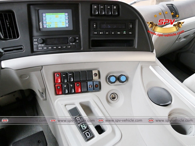 Cabin inside view of 16 Ton Pure Electric Zero Emission Wash & Sweep Vehicle